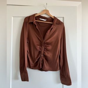 Silky Zara button down ruched top - brown